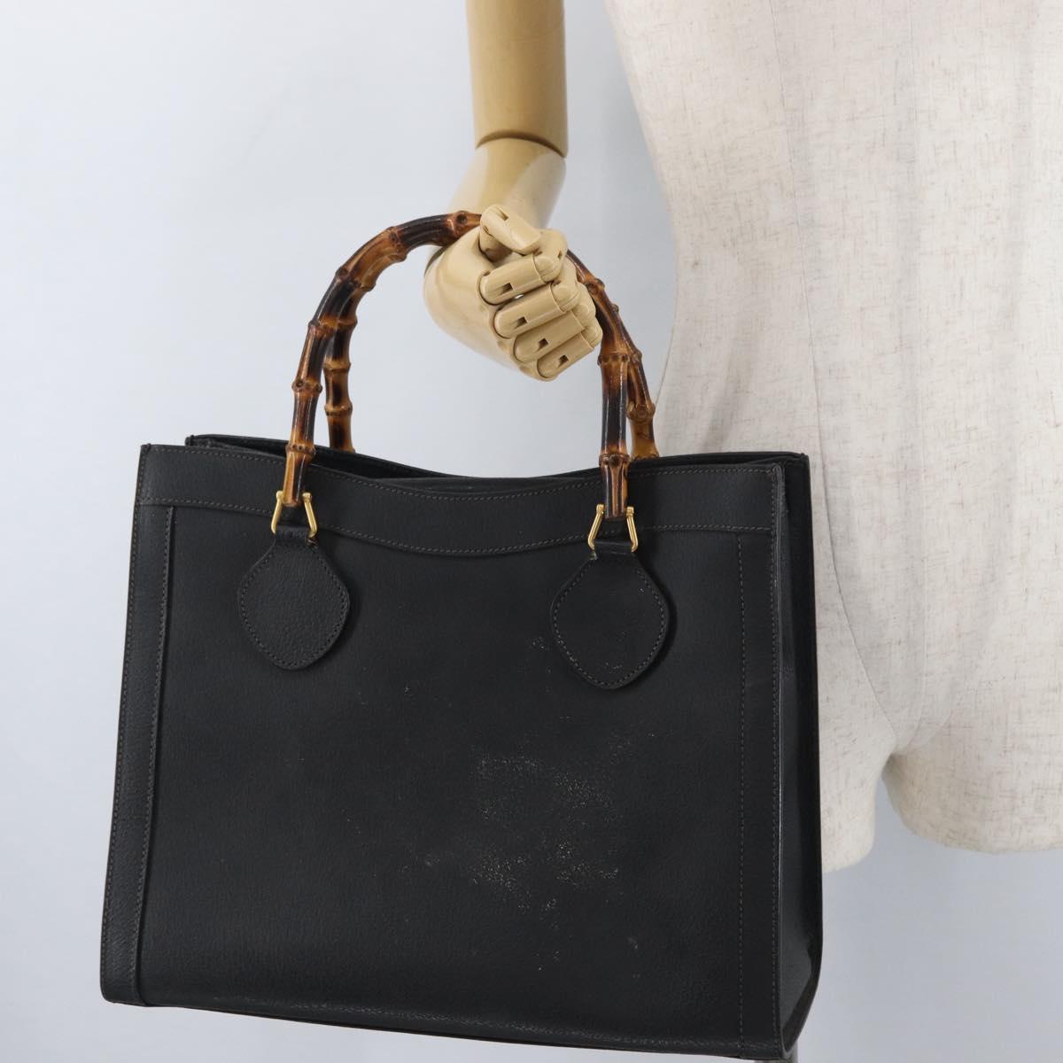 GUCCI Bamboo Tote Bag Leather Black Gold 002 0260 2615 Auth 172302