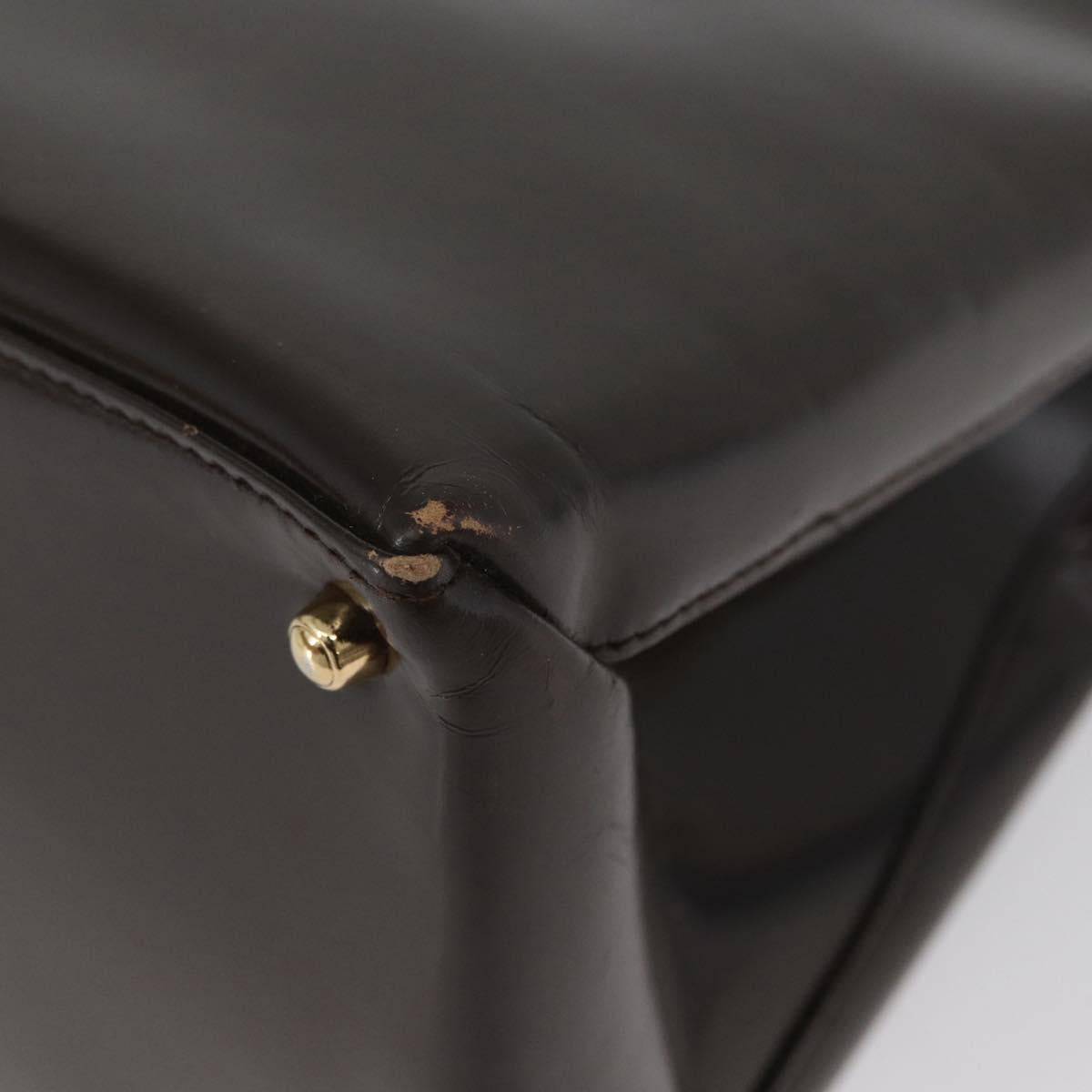 GUCCI Hand Bag Patent leather Brown Gold Auth 172303