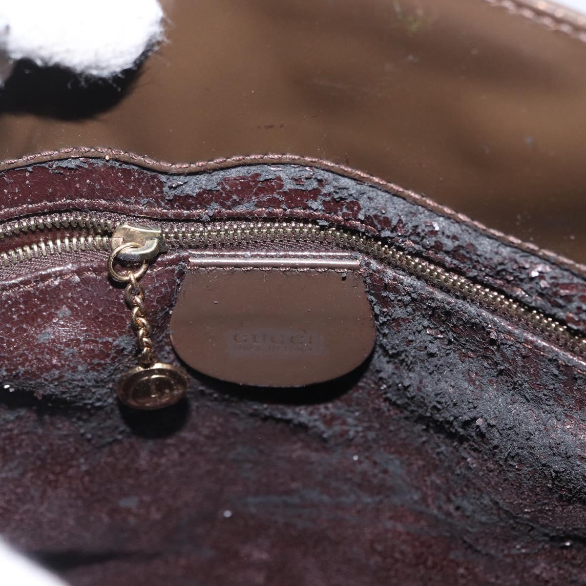 GUCCI Hand Bag Patent leather Brown Gold Auth 172303