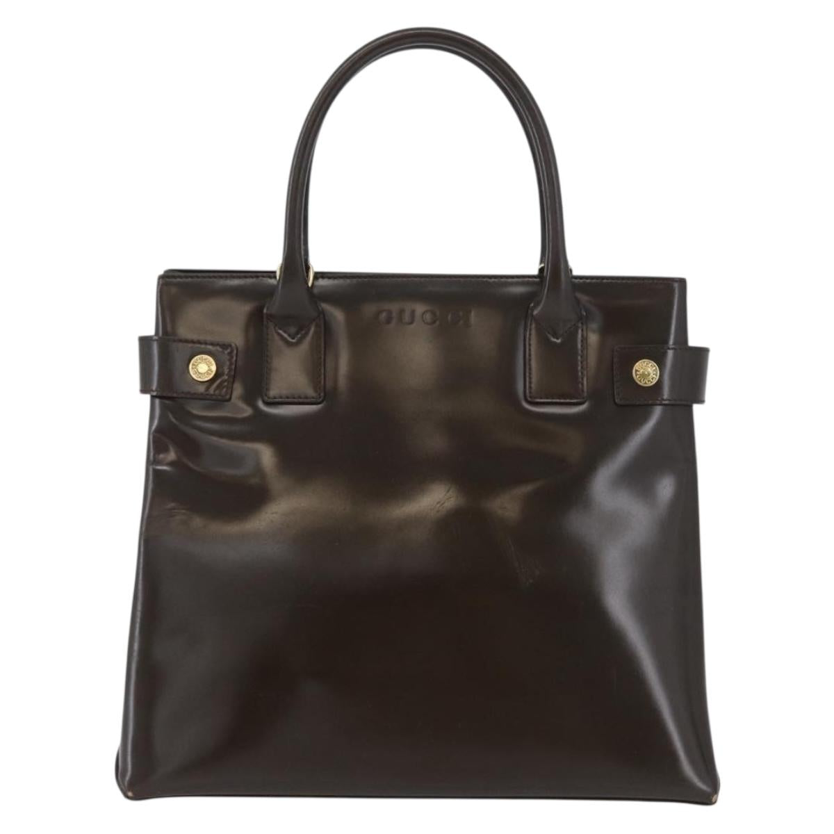 GUCCI Hand Bag Patent leather Brown Gold Auth 172303