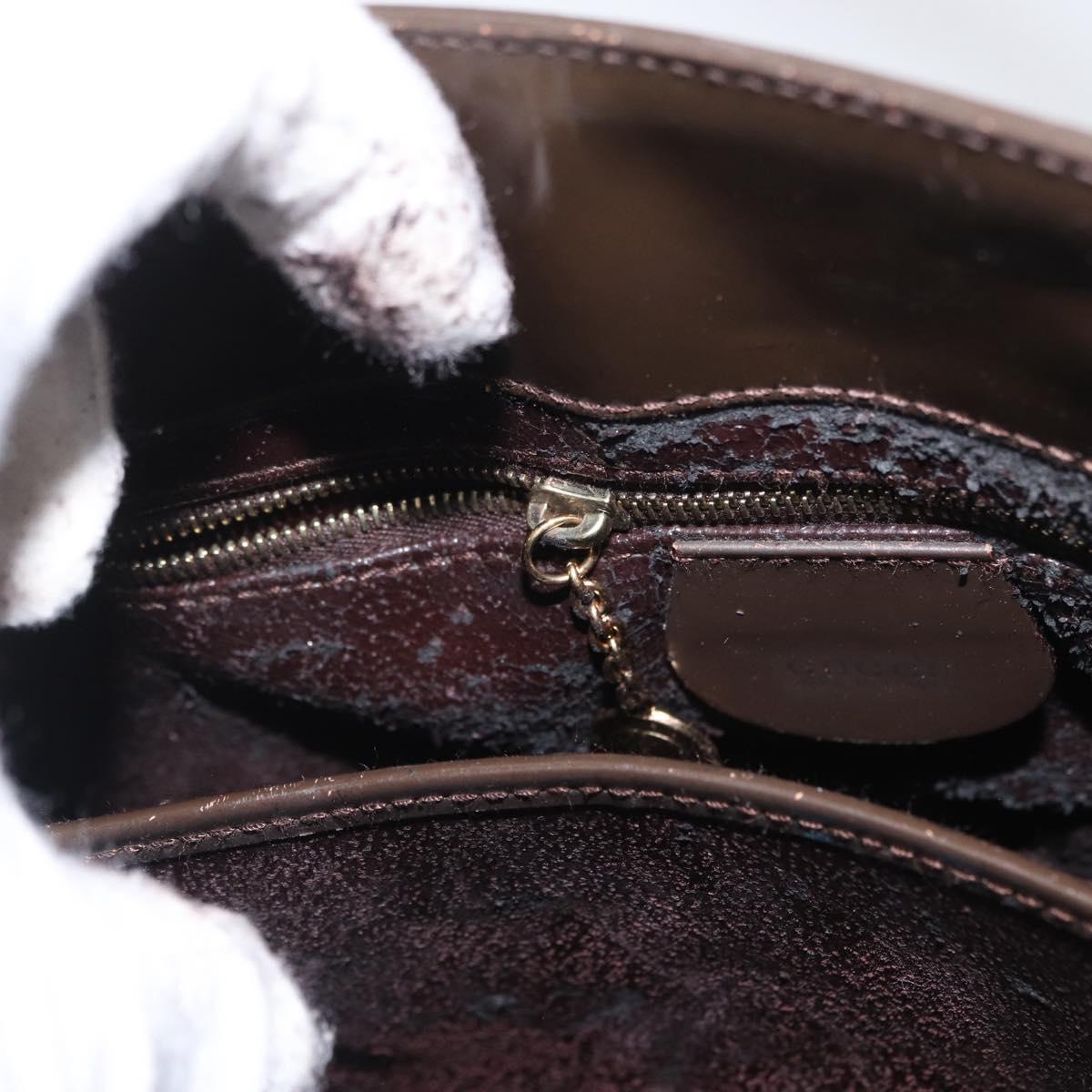 GUCCI Hand Bag Patent leather Brown Gold Auth 172303
