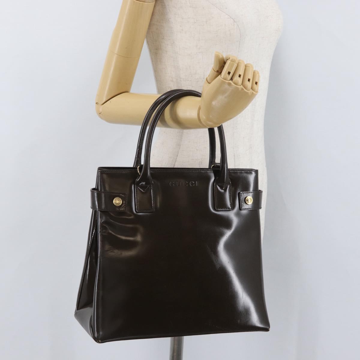 GUCCI Hand Bag Patent leather Brown Gold Auth 172303