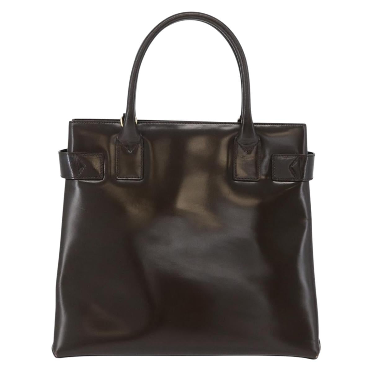 GUCCI Hand Bag Patent leather Brown Gold Auth 172303