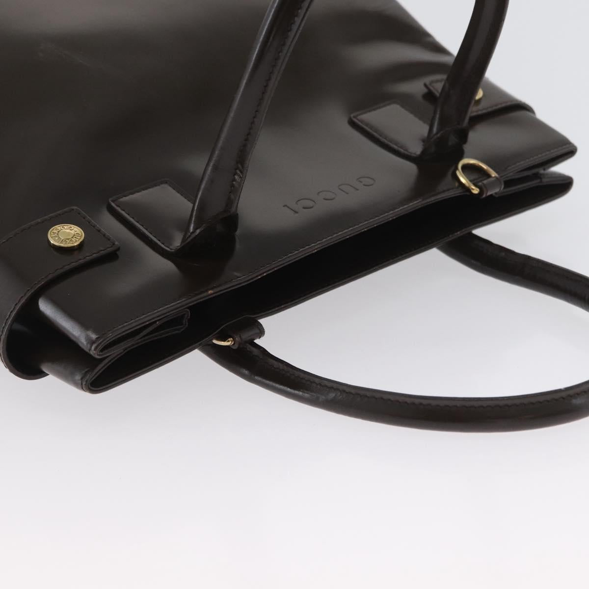 GUCCI Hand Bag Patent leather Brown Gold Auth 172303