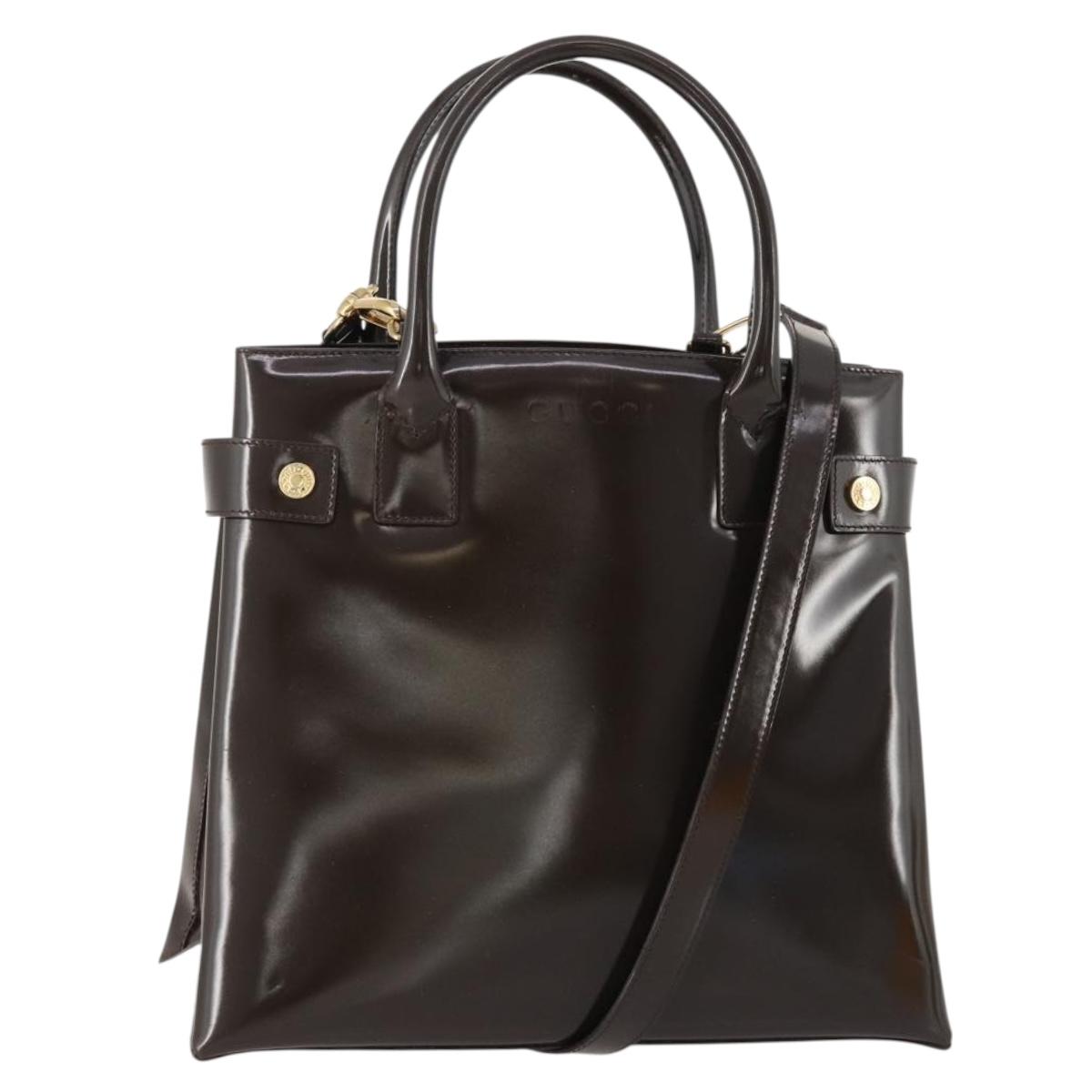 GUCCI Hand Bag Patent leather 2way Brown Gold 000 2404 0503 Auth 172304