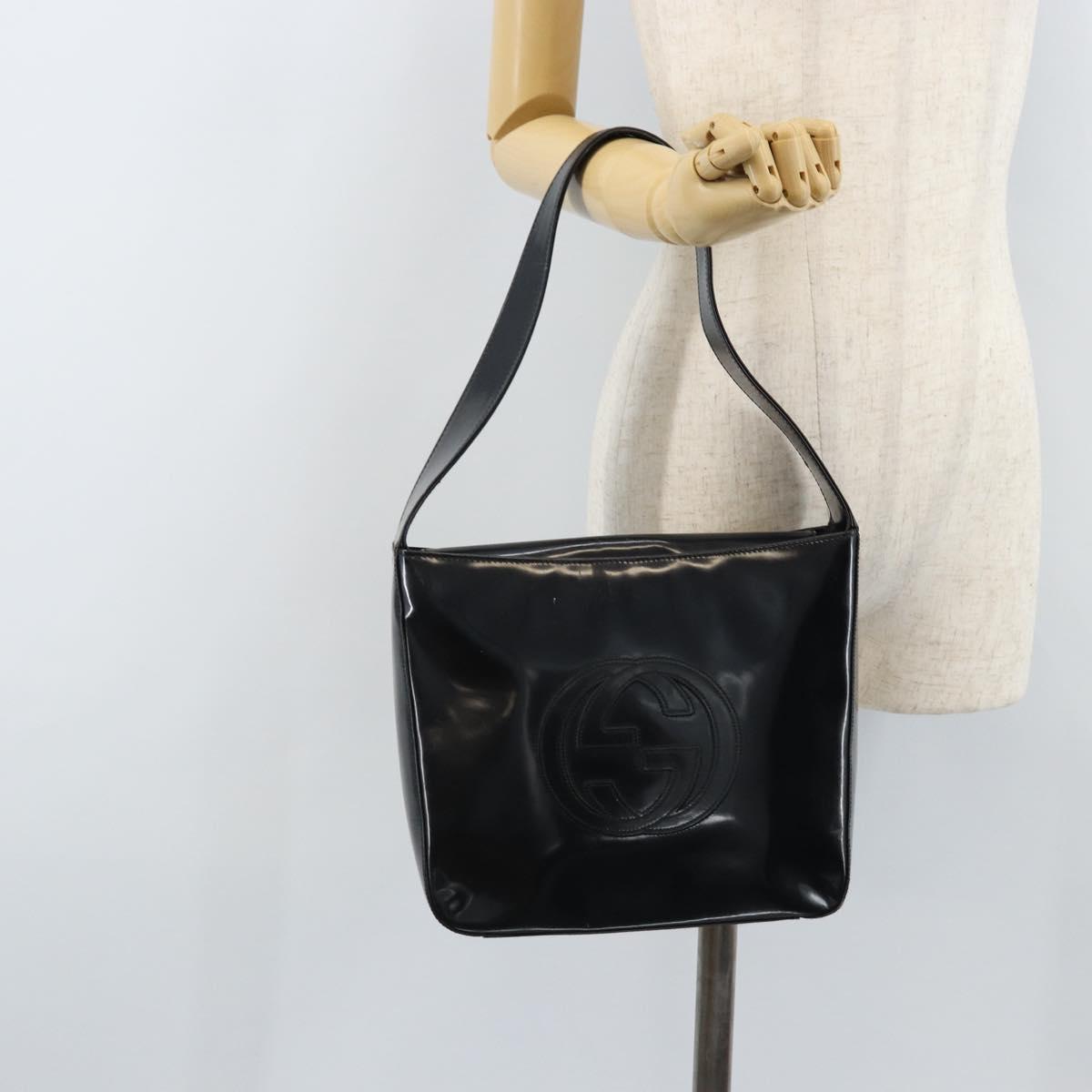 GUCCI Shoulder Bag Patent leather Black Silver 000 1013 0506 Auth 172305