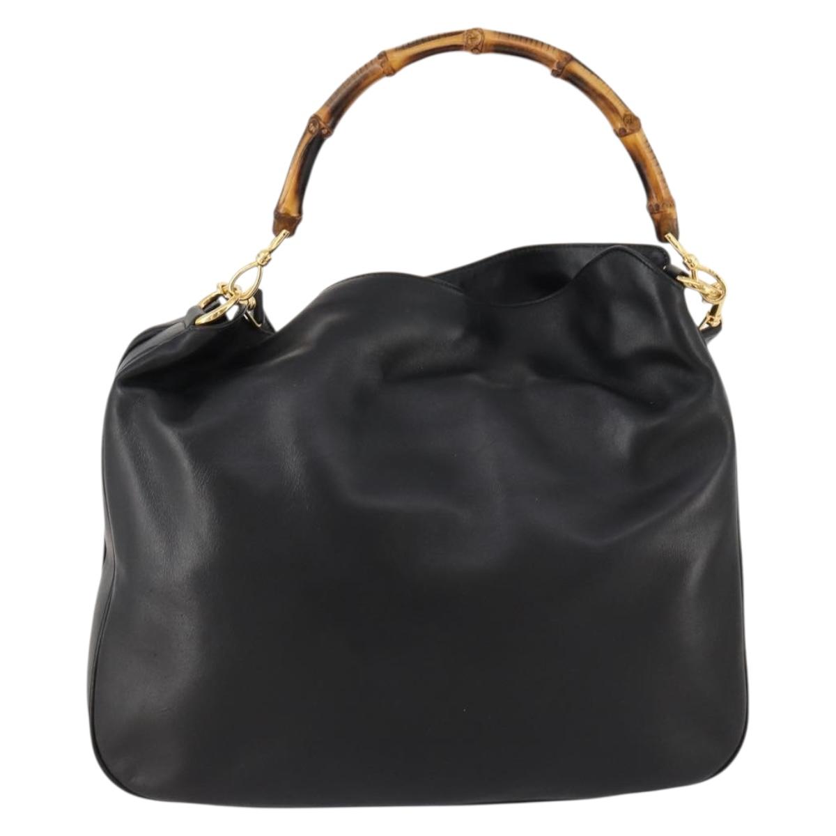 GUCCI Bamboo Shoulder Bag Leather 2way Black Gold 001 1014 1577 Auth 172306