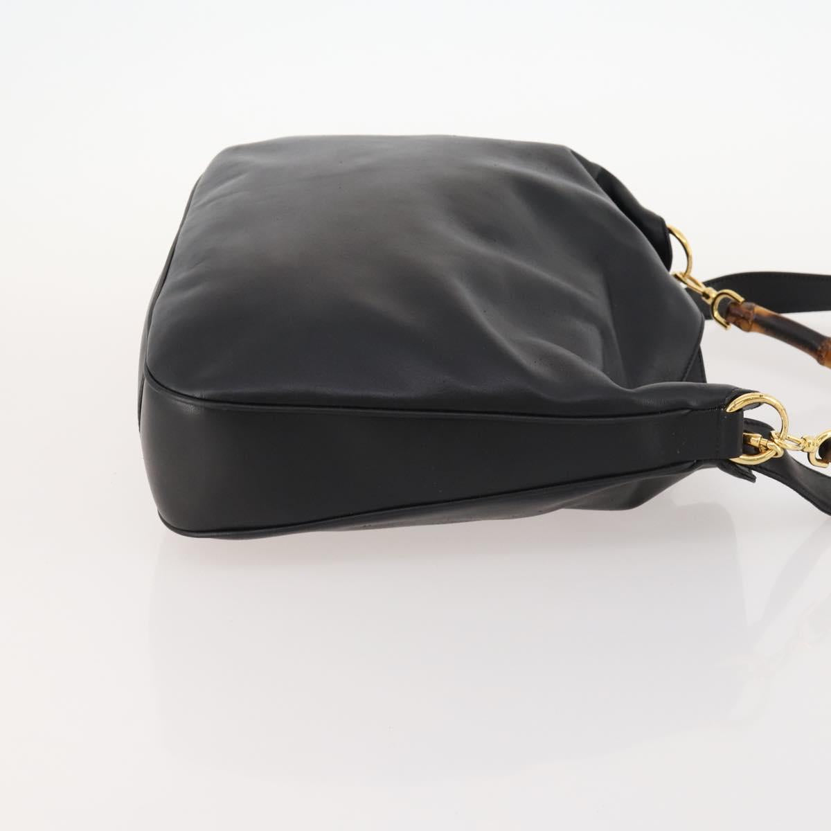 GUCCI Bamboo Shoulder Bag Leather 2way Black Gold 001 1014 1577 Auth 172306