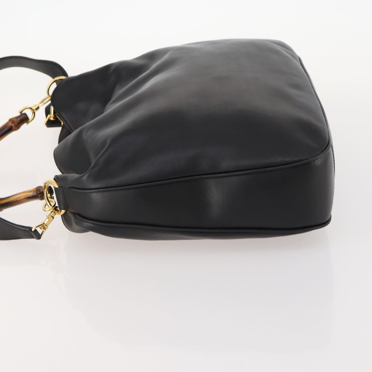 GUCCI Bamboo Shoulder Bag Leather 2way Black Gold 001 1014 1577 Auth 172306