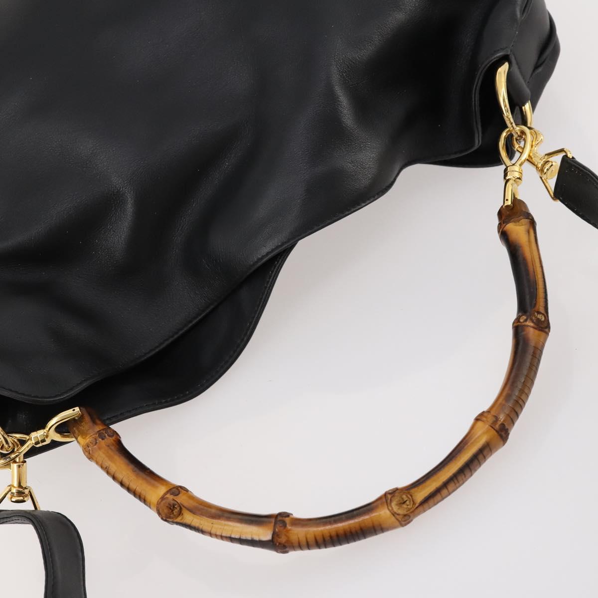 GUCCI Bamboo Shoulder Bag Leather 2way Black Gold 001 1014 1577 Auth 172306