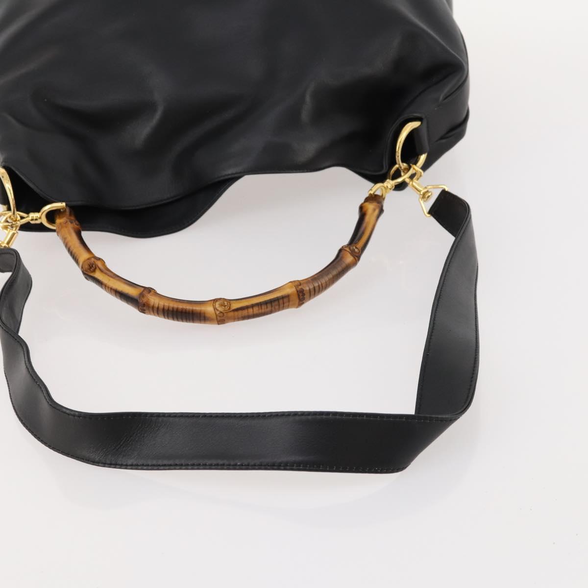 GUCCI Bamboo Shoulder Bag Leather 2way Black Gold 001 1014 1577 Auth 172306