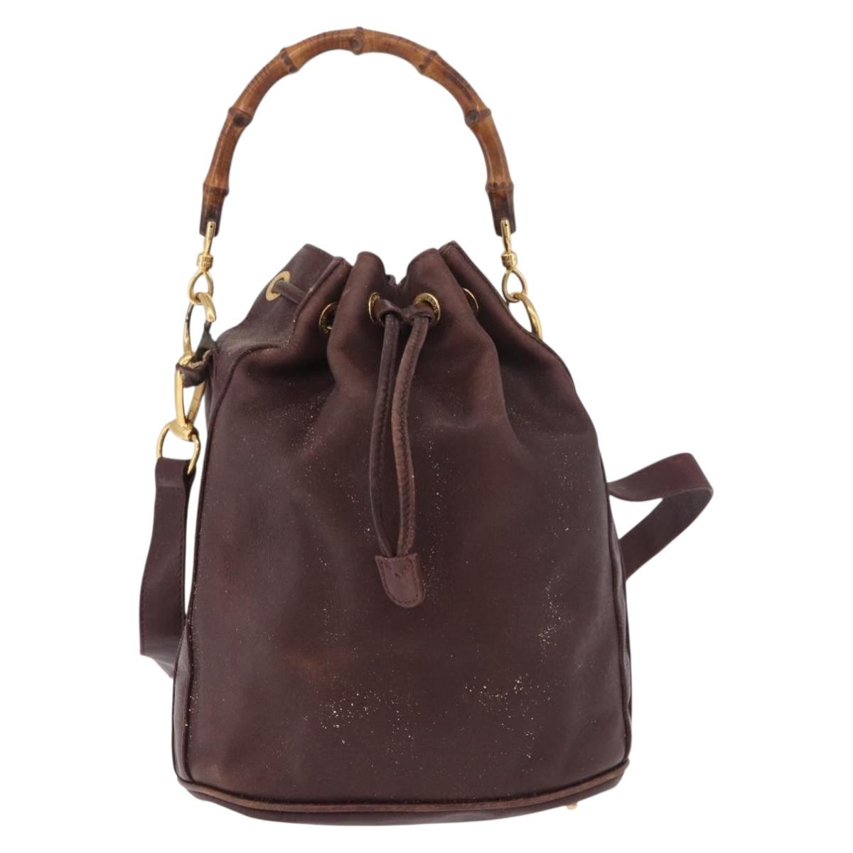 GUCCI Bamboo Shoulder Bag Leather 2way Bordeaux Gold 001 2865 1657 Auth 172307