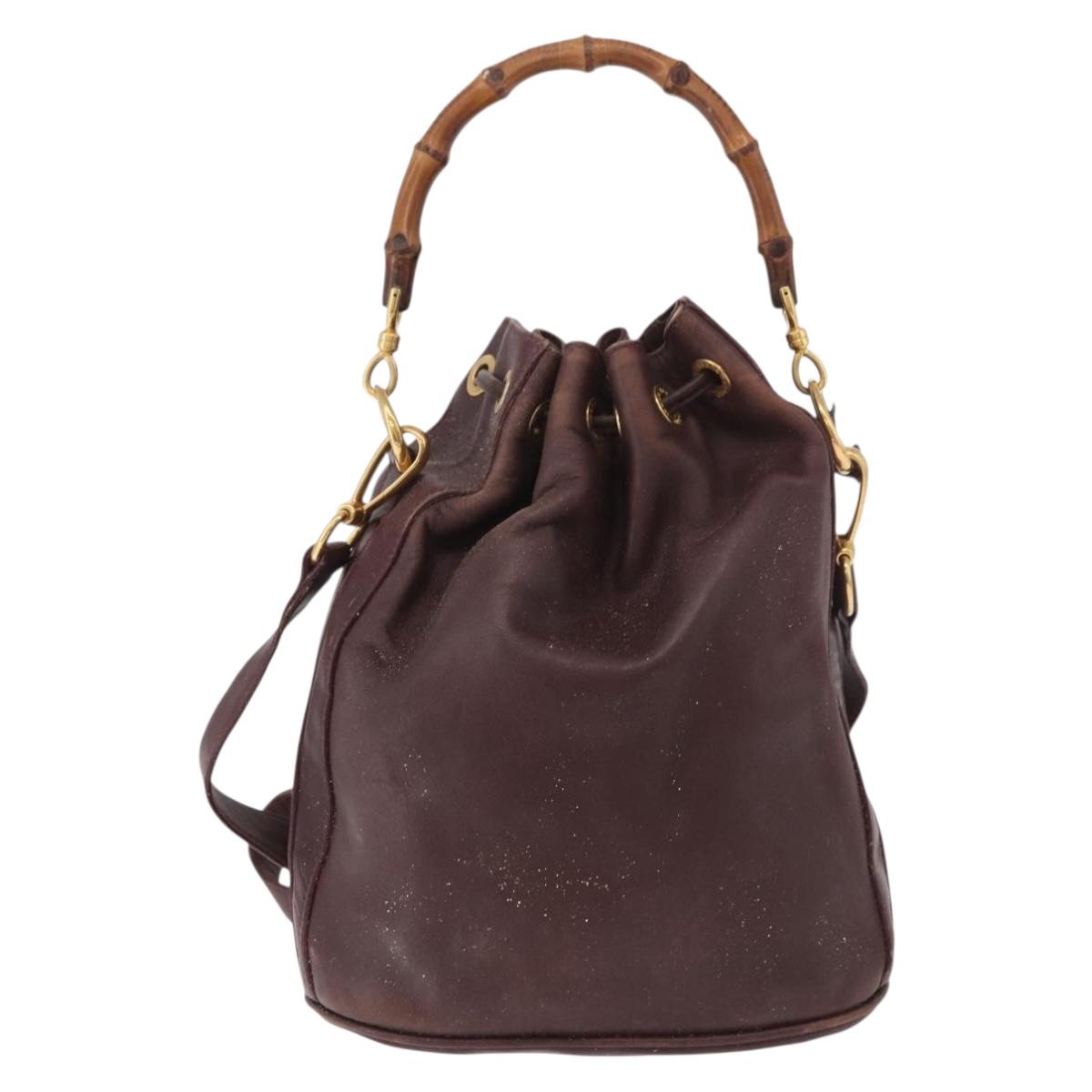 GUCCI Bamboo Shoulder Bag Leather 2way Bordeaux Gold 001 2865 1657 Auth 172307