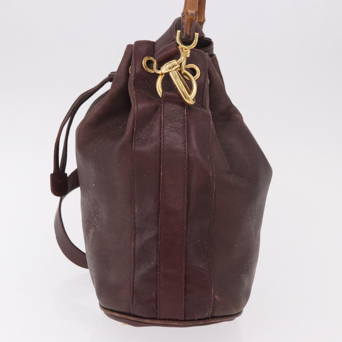 GUCCI Bamboo Shoulder Bag Leather 2way Bordeaux Gold 001 2865 1657 Auth 172307