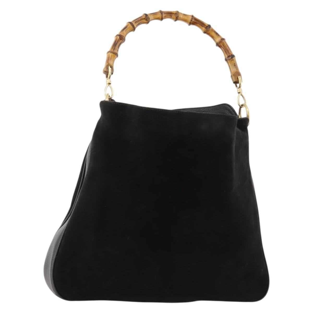 GUCCI Bamboo Shoulder Bag Leather Black Gold 001 1998 1577 Auth 172308