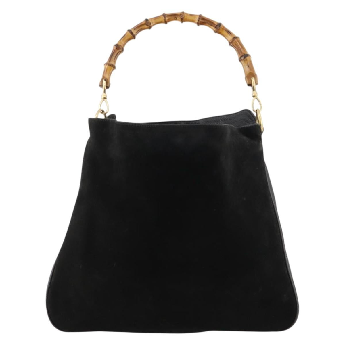 GUCCI Bamboo Shoulder Bag Leather Black Gold 001 1998 1577 Auth 172308