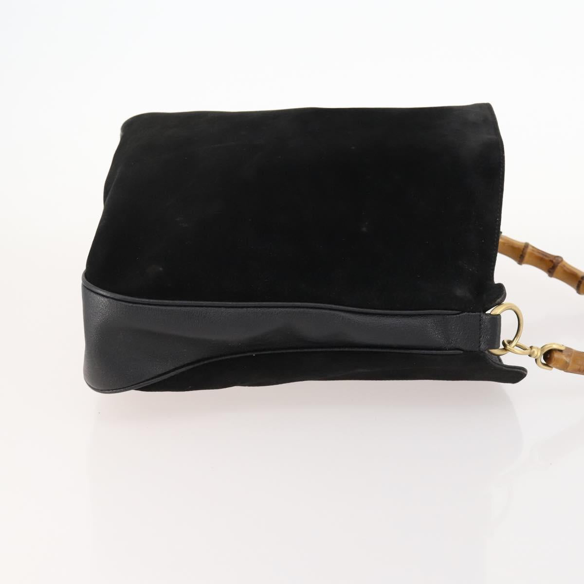 GUCCI Bamboo Shoulder Bag Leather Black Gold 001 1998 1577 Auth 172308
