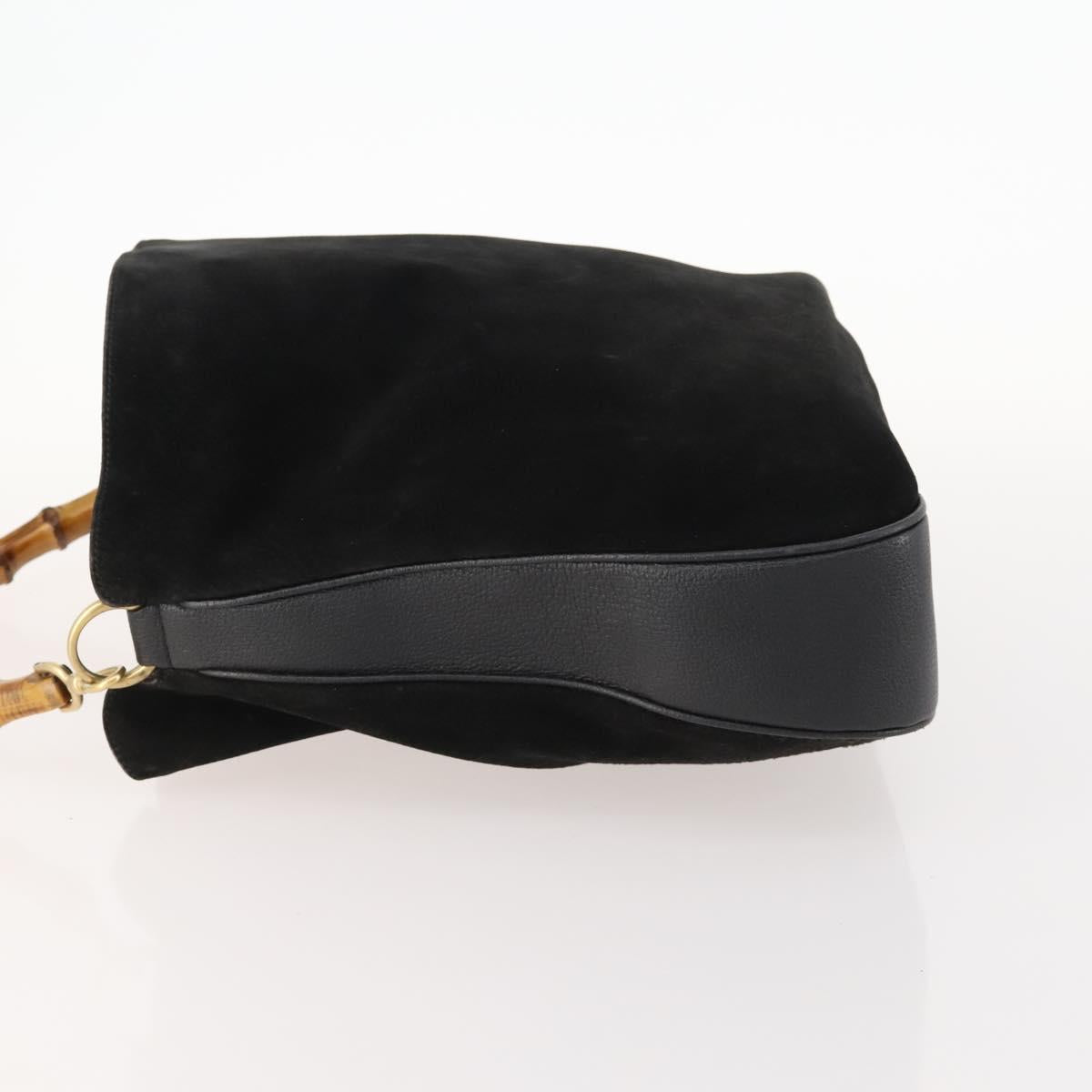 GUCCI Bamboo Shoulder Bag Leather Black Gold 001 1998 1577 Auth 172308