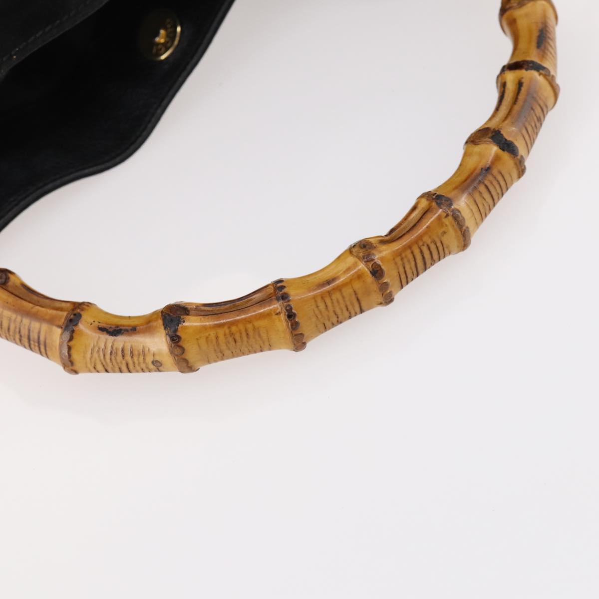 GUCCI Bamboo Shoulder Bag Leather Black Gold 001 1998 1577 Auth 172308