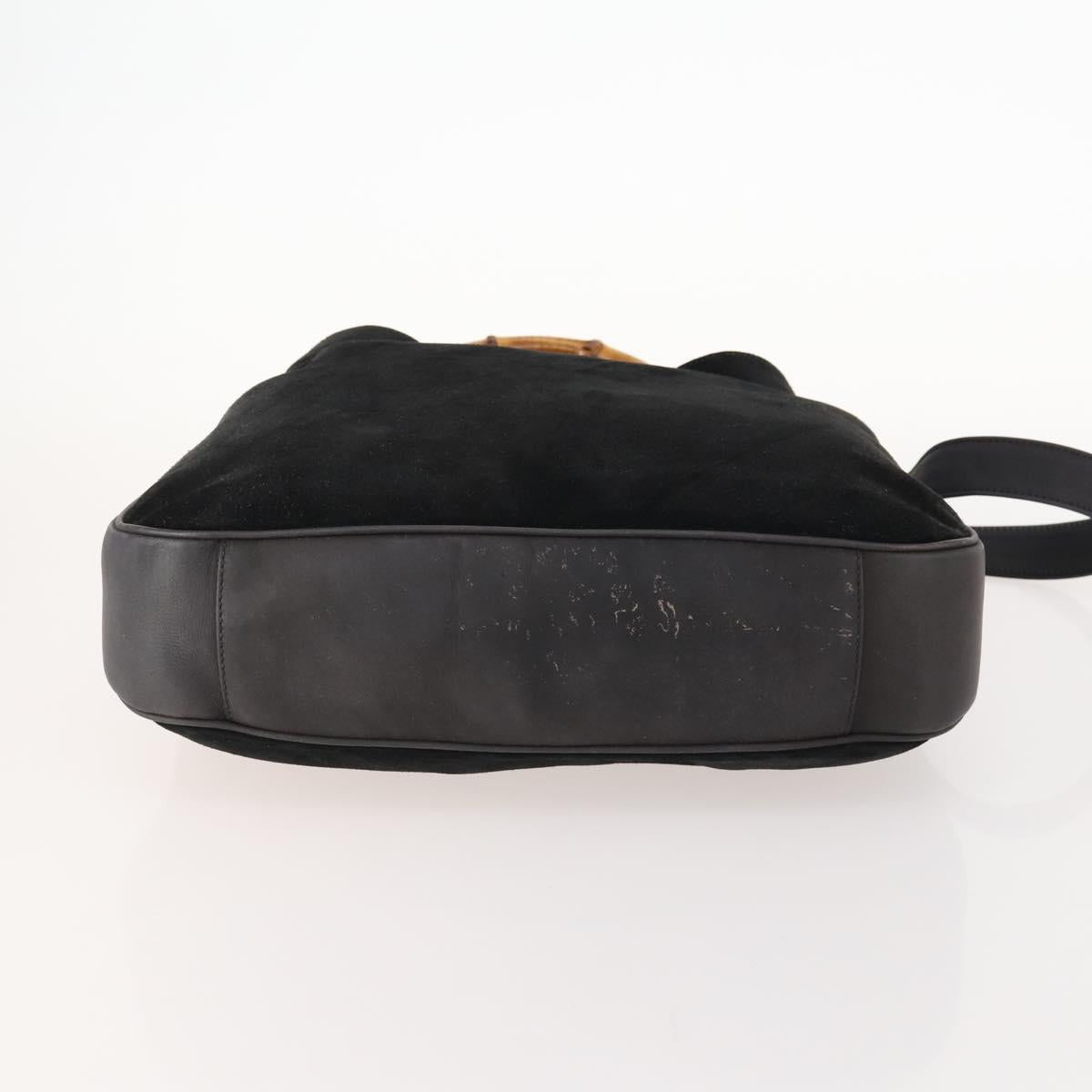 GUCCI Bamboo Shoulder Bag Suede 2way Black Gold Auth 172309