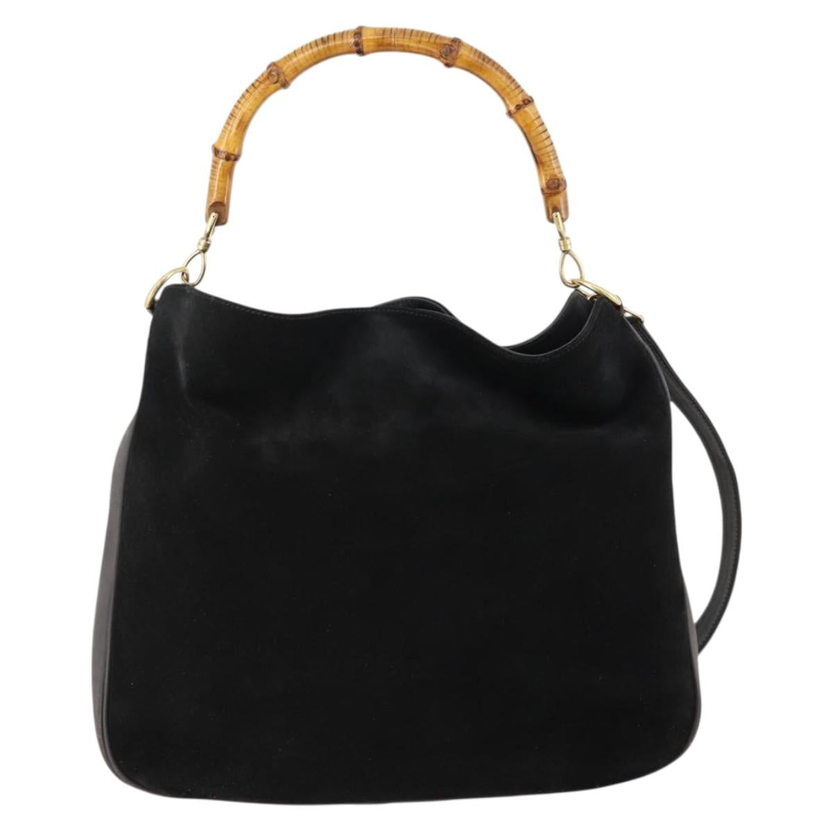 GUCCI Bamboo Shoulder Bag Suede 2way Black Gold Auth 172309