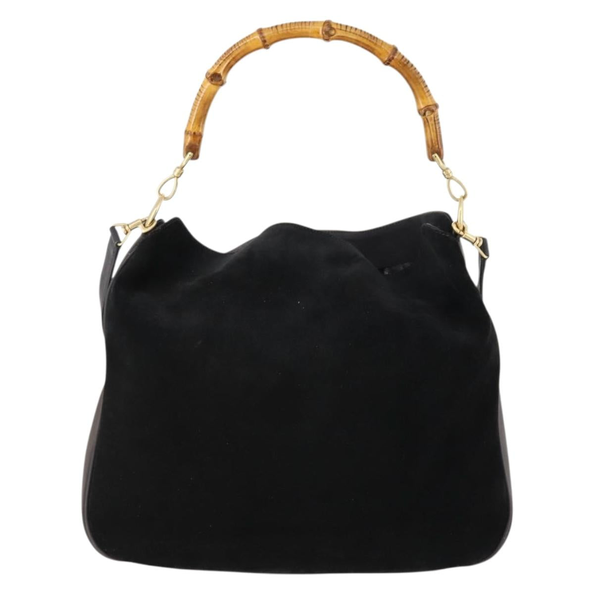 GUCCI Bamboo Shoulder Bag Suede 2way Black Gold Auth 172309