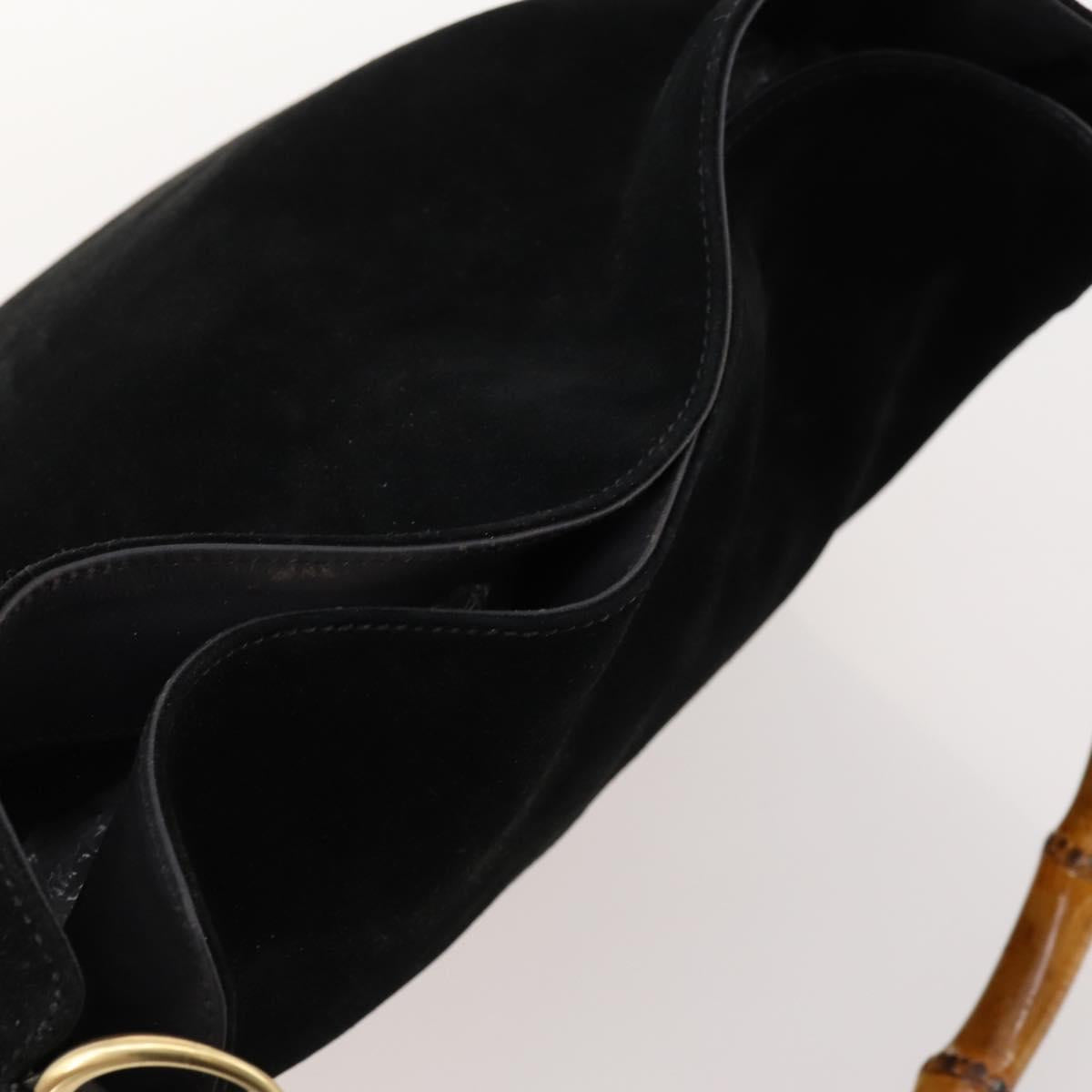 GUCCI Bamboo Shoulder Bag Suede 2way Black Gold Auth 172309
