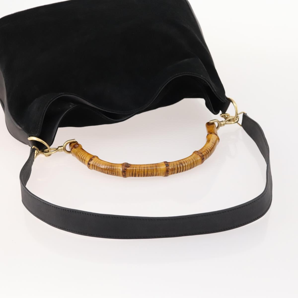 GUCCI Bamboo Shoulder Bag Suede 2way Black Gold Auth 172309
