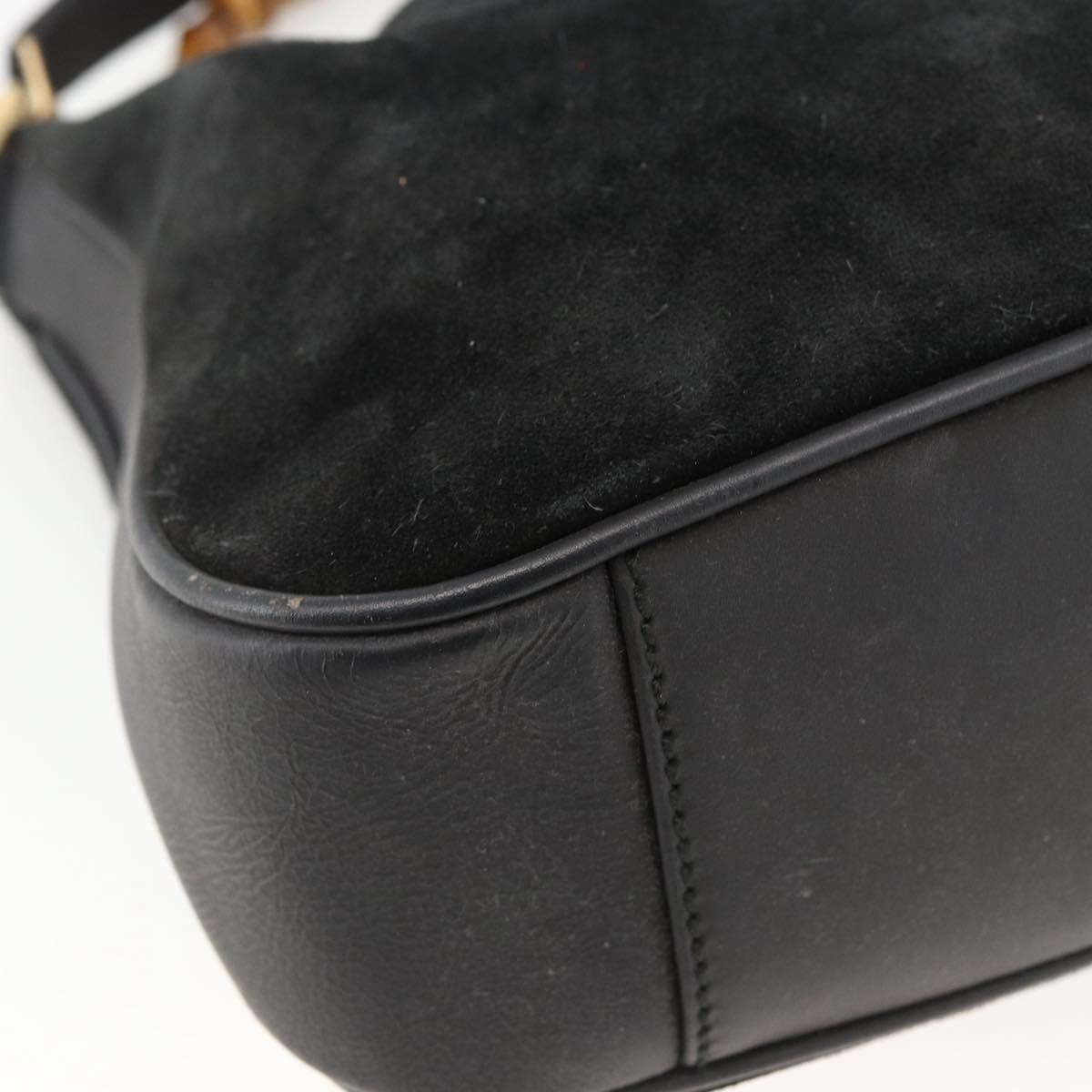 GUCCI Bamboo Shoulder Bag Suede 2way Black Gold 001 2058 1638 0 Auth 172310