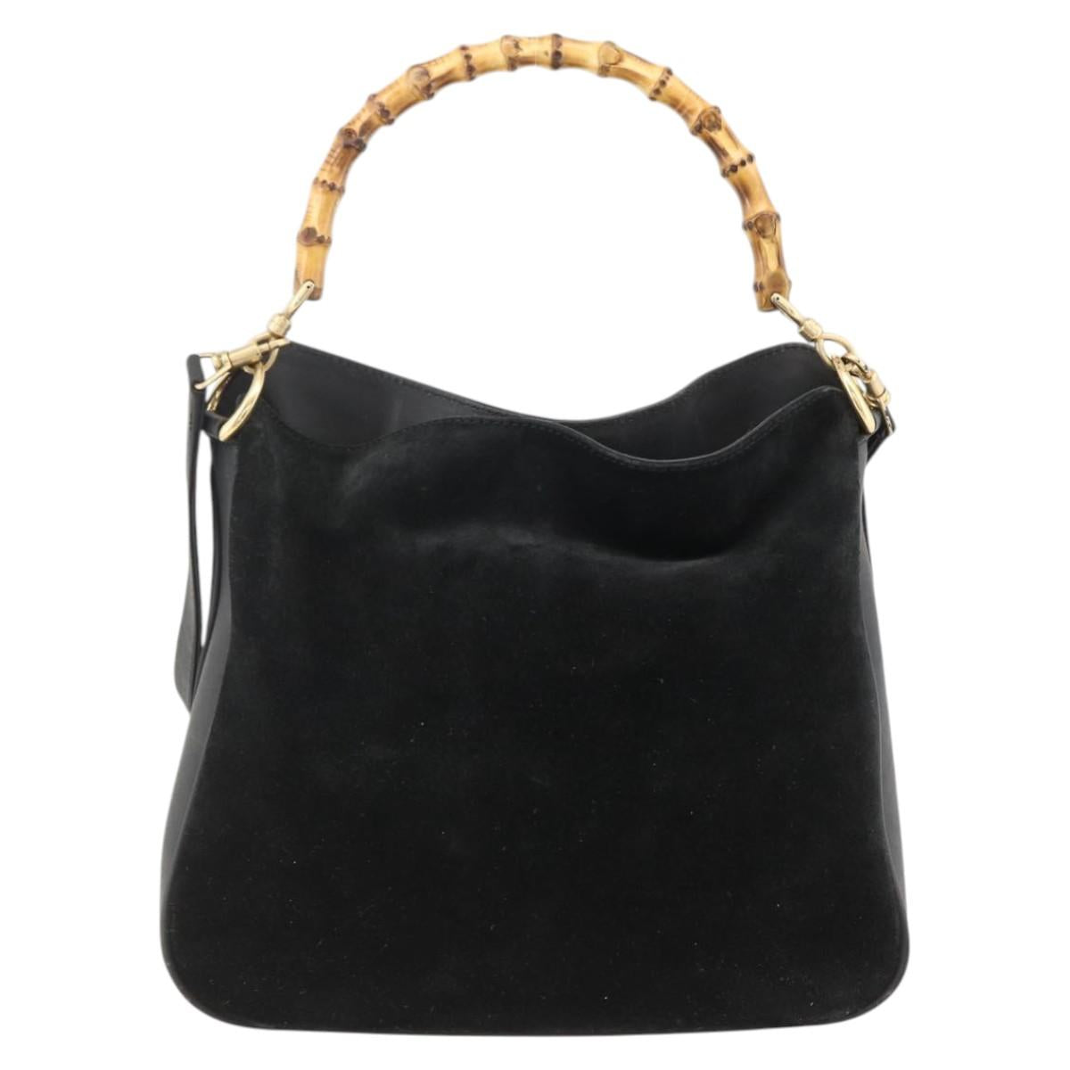 GUCCI Bamboo Shoulder Bag Suede 2way Black Gold 001 2058 1638 0 Auth 172310