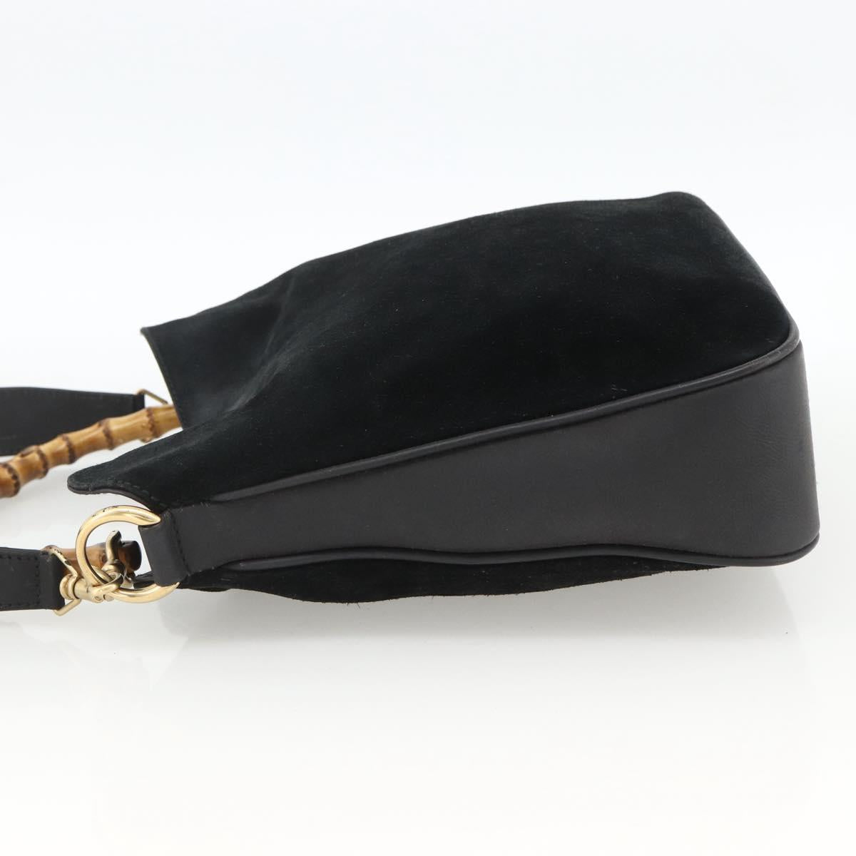 GUCCI Bamboo Shoulder Bag Suede 2way Black Gold 001 2058 1638 0 Auth 172310