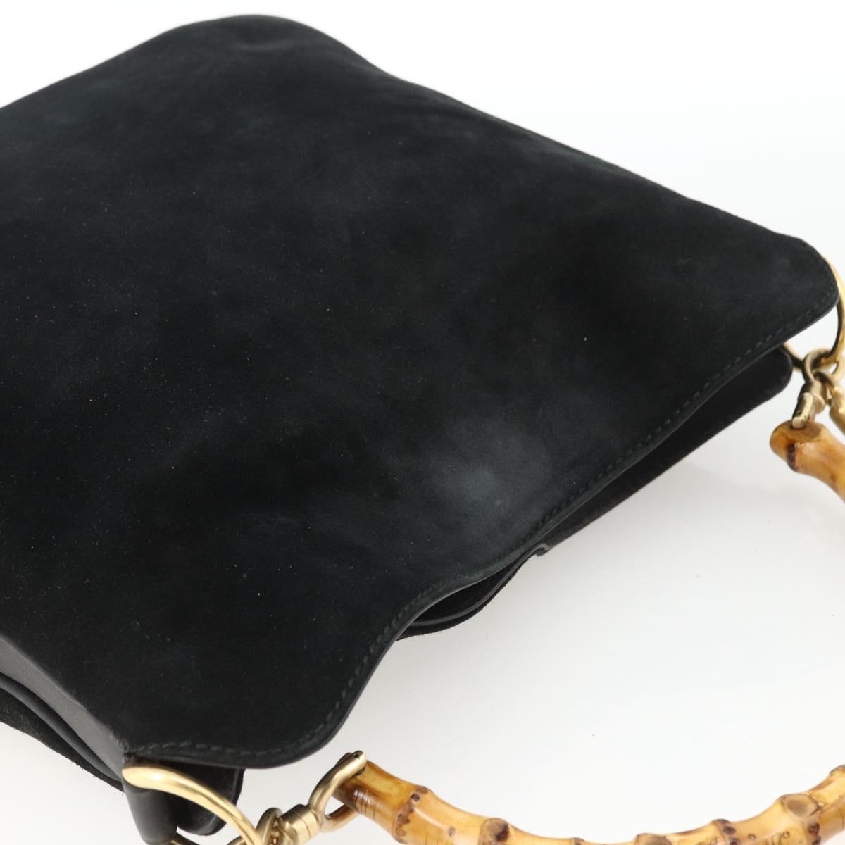 GUCCI Bamboo Shoulder Bag Suede 2way Black Gold 001 2058 1638 0 Auth 172310