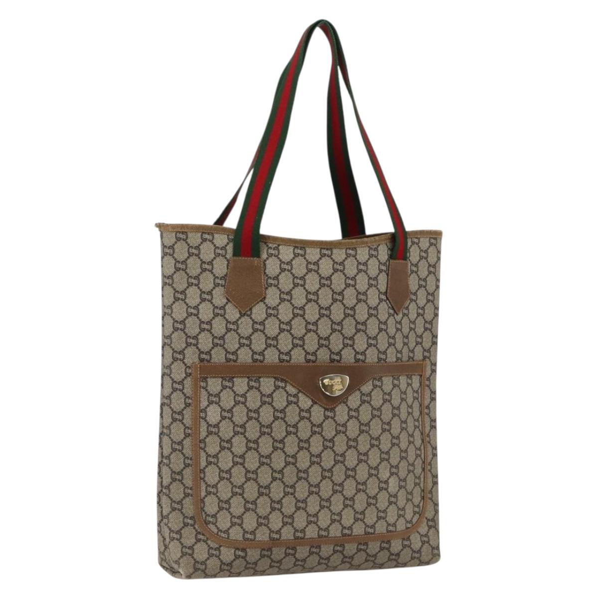 GUCCI GG Plus Supreme Web Sherry Line Tote Bag PVC Beige Red Auth 172313
