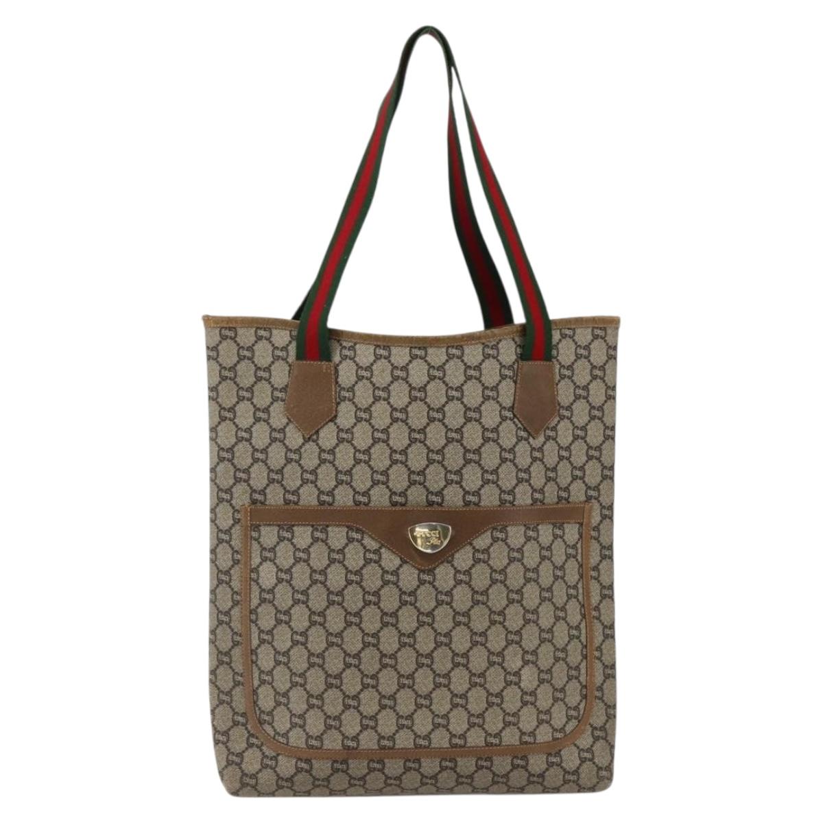 GUCCI GG Plus Supreme Web Sherry Line Tote Bag PVC Beige Red Auth 172313