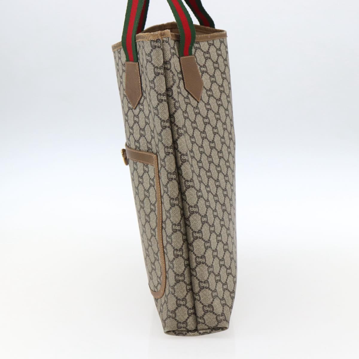 GUCCI GG Plus Supreme Web Sherry Line Tote Bag PVC Beige Red Auth 172313