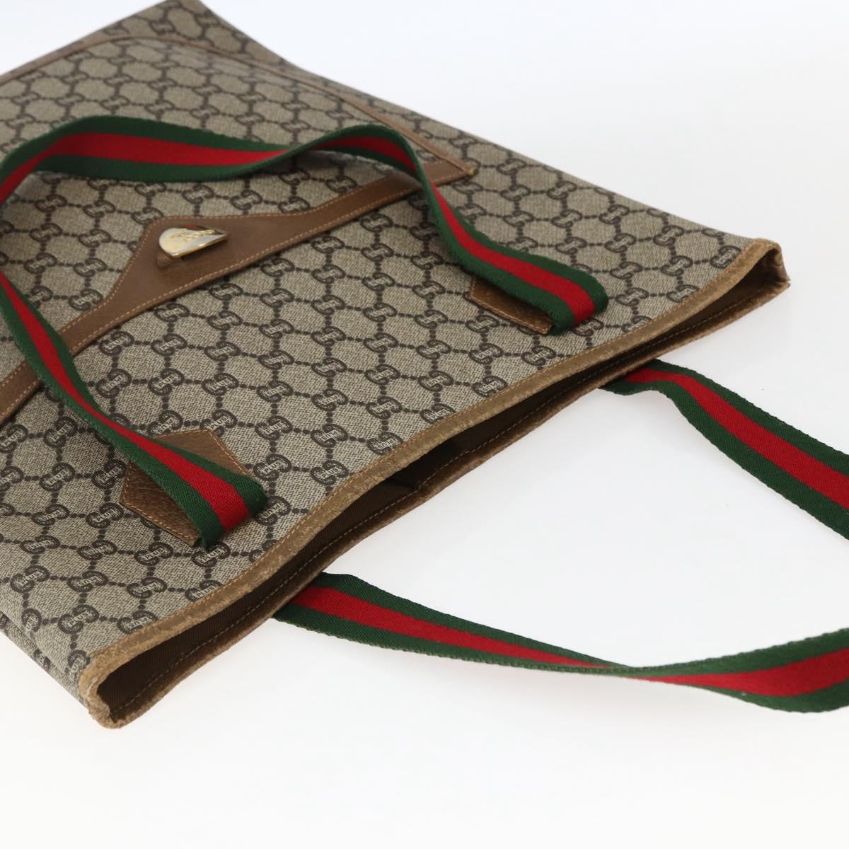 GUCCI GG Plus Supreme Web Sherry Line Tote Bag PVC Beige Red Auth 172313