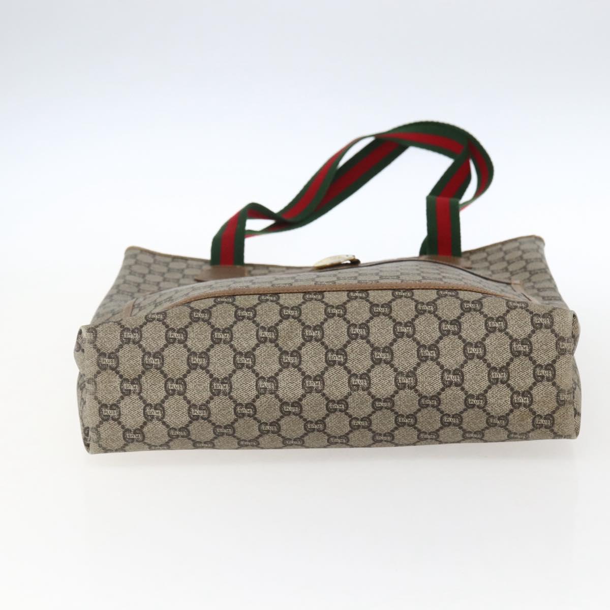 GUCCI GG Plus Supreme Web Sherry Line Tote Bag PVC Beige Red Auth 172313
