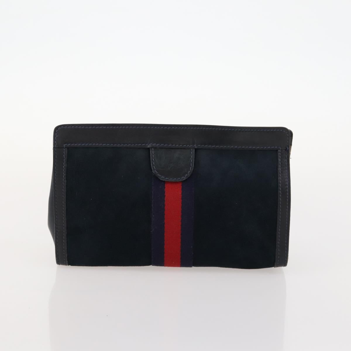 GUCCI Sherry Line Shoulder Bag Suede Leather 2 Set Black Navy Red Auth 172315