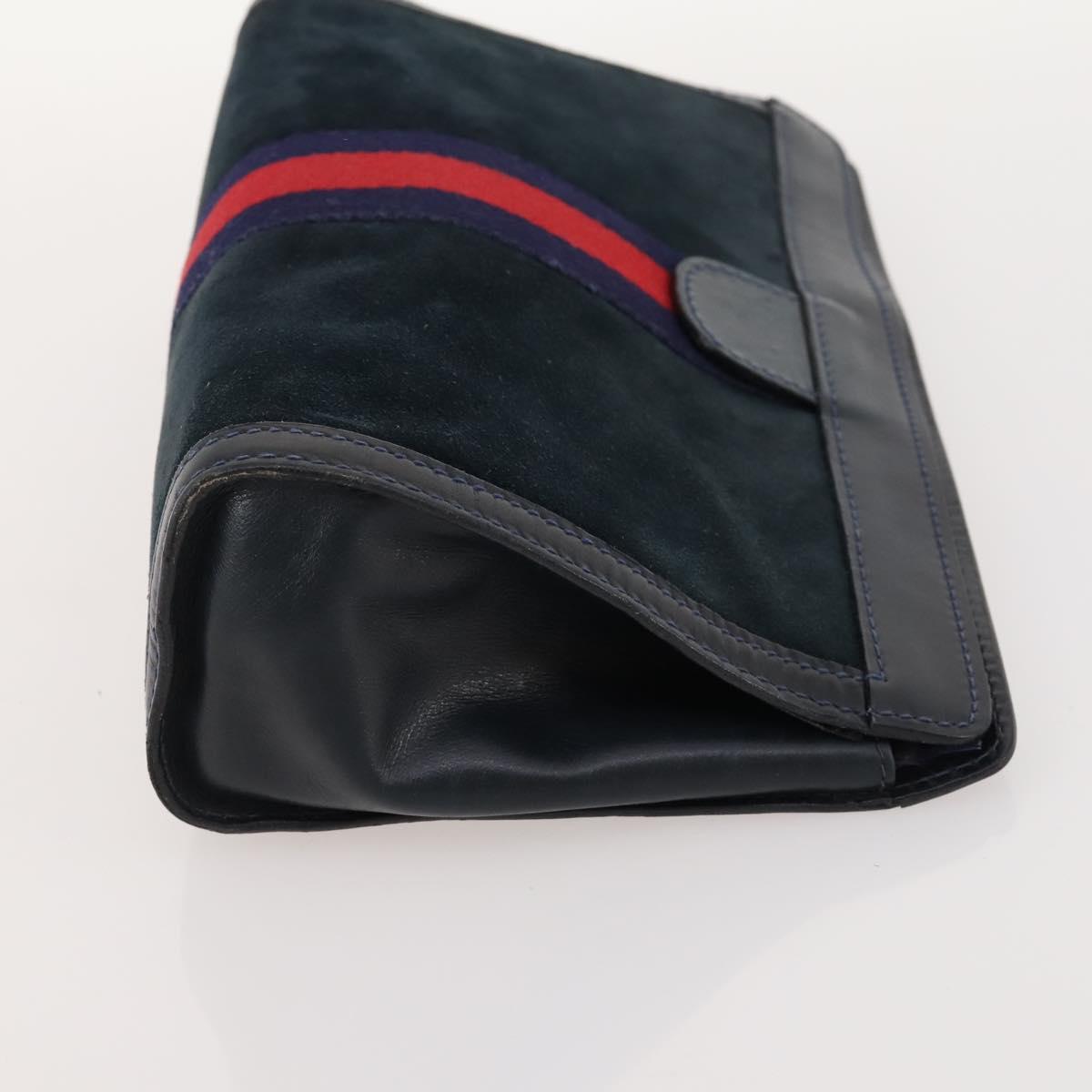 GUCCI Sherry Line Shoulder Bag Suede Leather 2 Set Black Navy Red Auth 172315