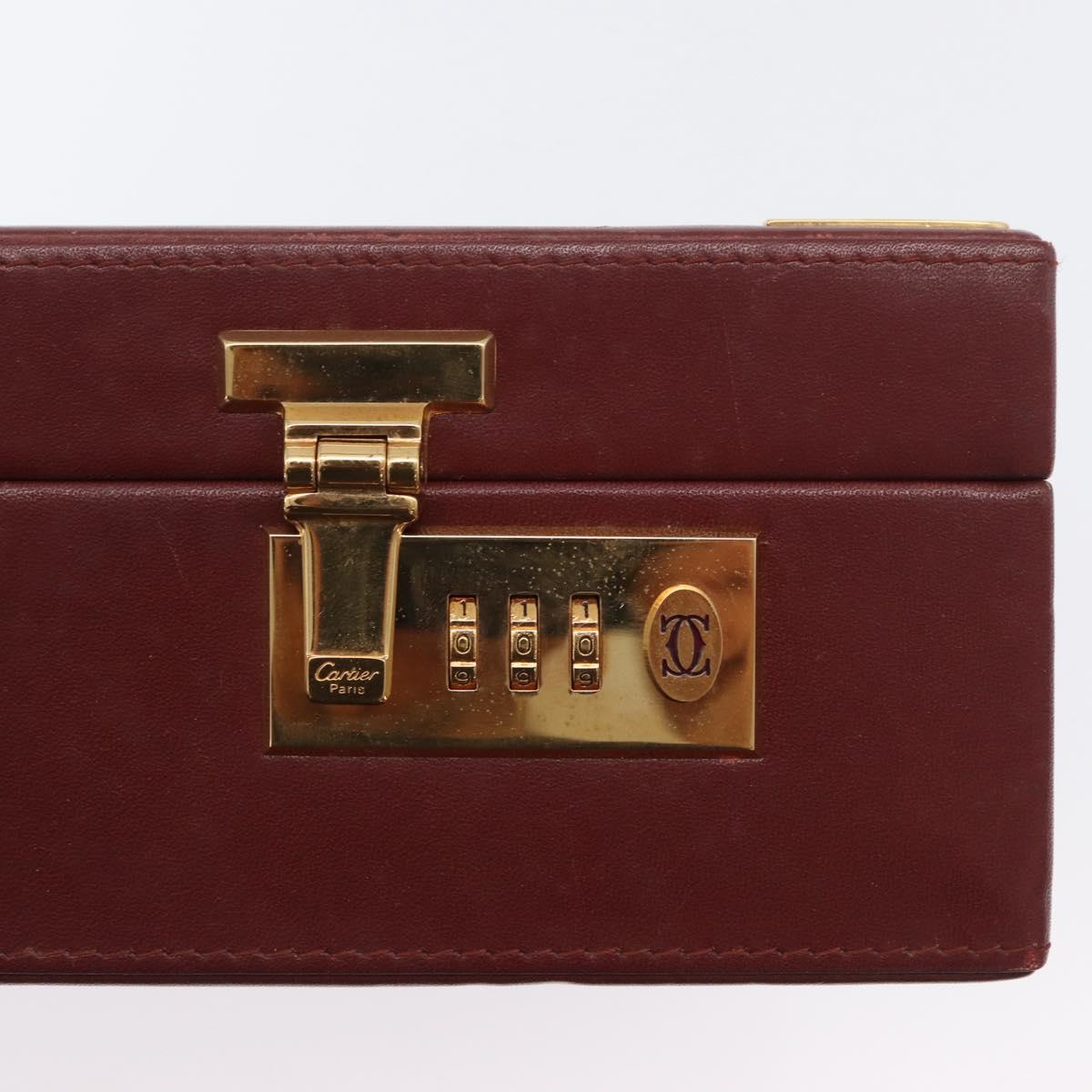 CARTIER Trunk case Must Line Trunk Leather Bordeaux Gold Auth 172317