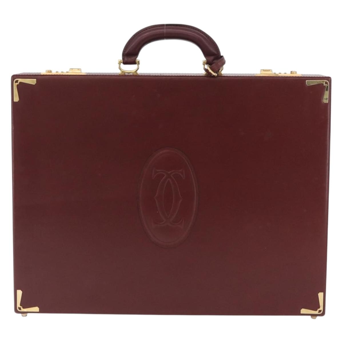 CARTIER Trunk case Must Line Trunk Leather Bordeaux Gold Auth 172317