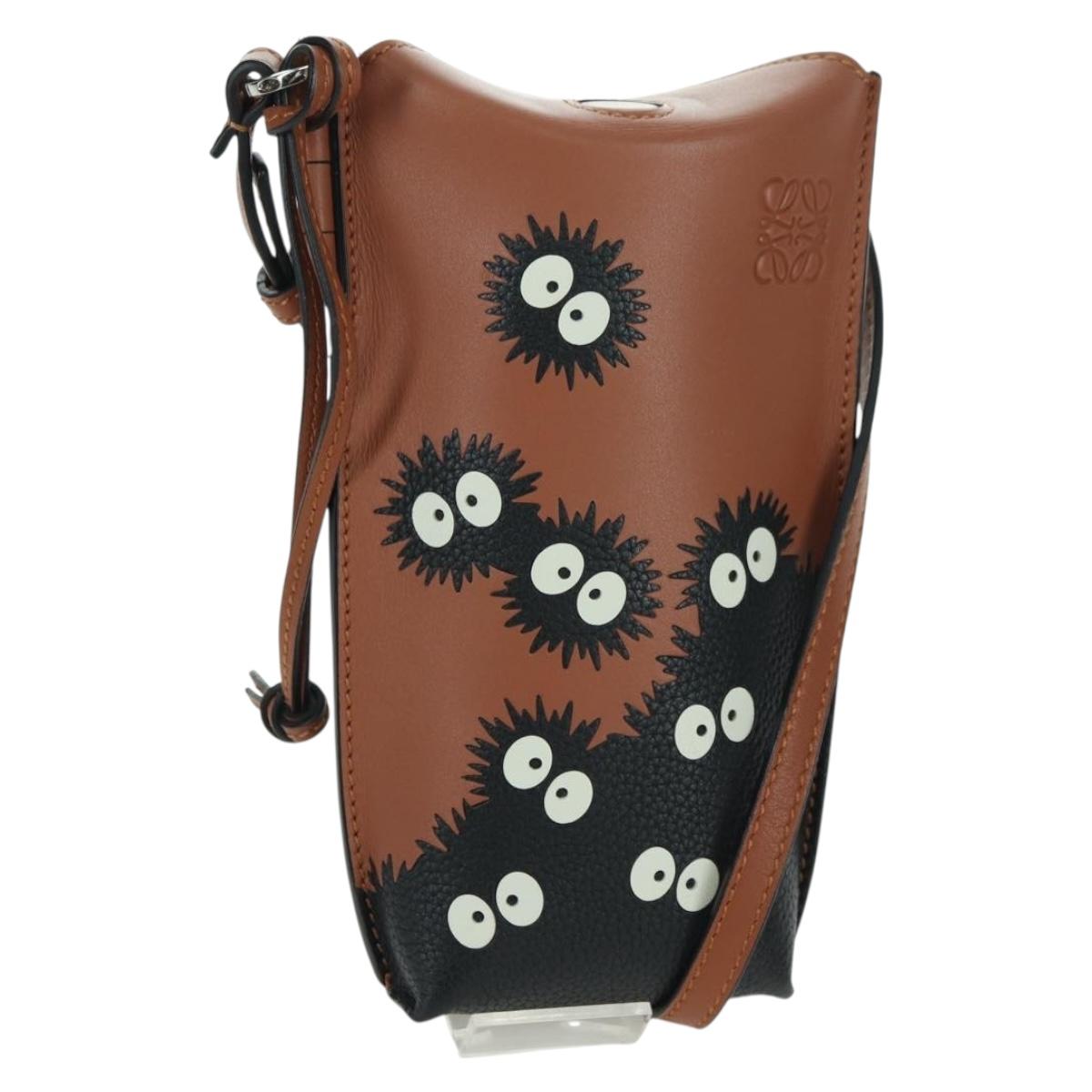 LOEWE Ghibli Collaboration Gate Pocket Bag Leather Brown Silver Auth 172347SM