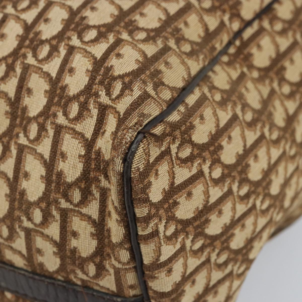 Christian Dior Trotter Canvas Boston Bag Beige Silver Auth 172362