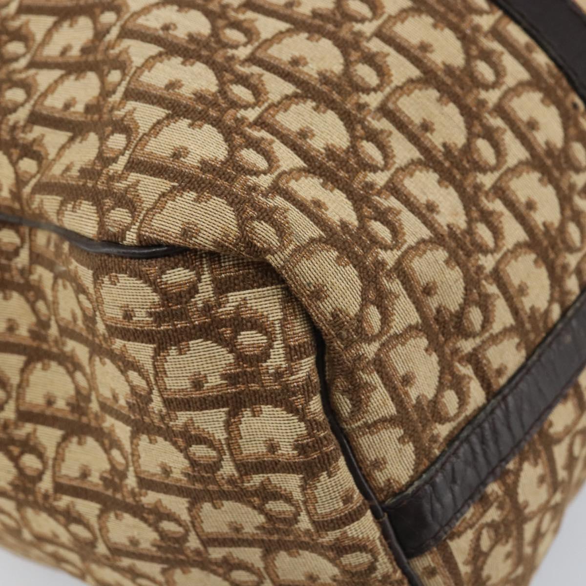Christian Dior Trotter Canvas Boston Bag Beige Silver Auth 172362