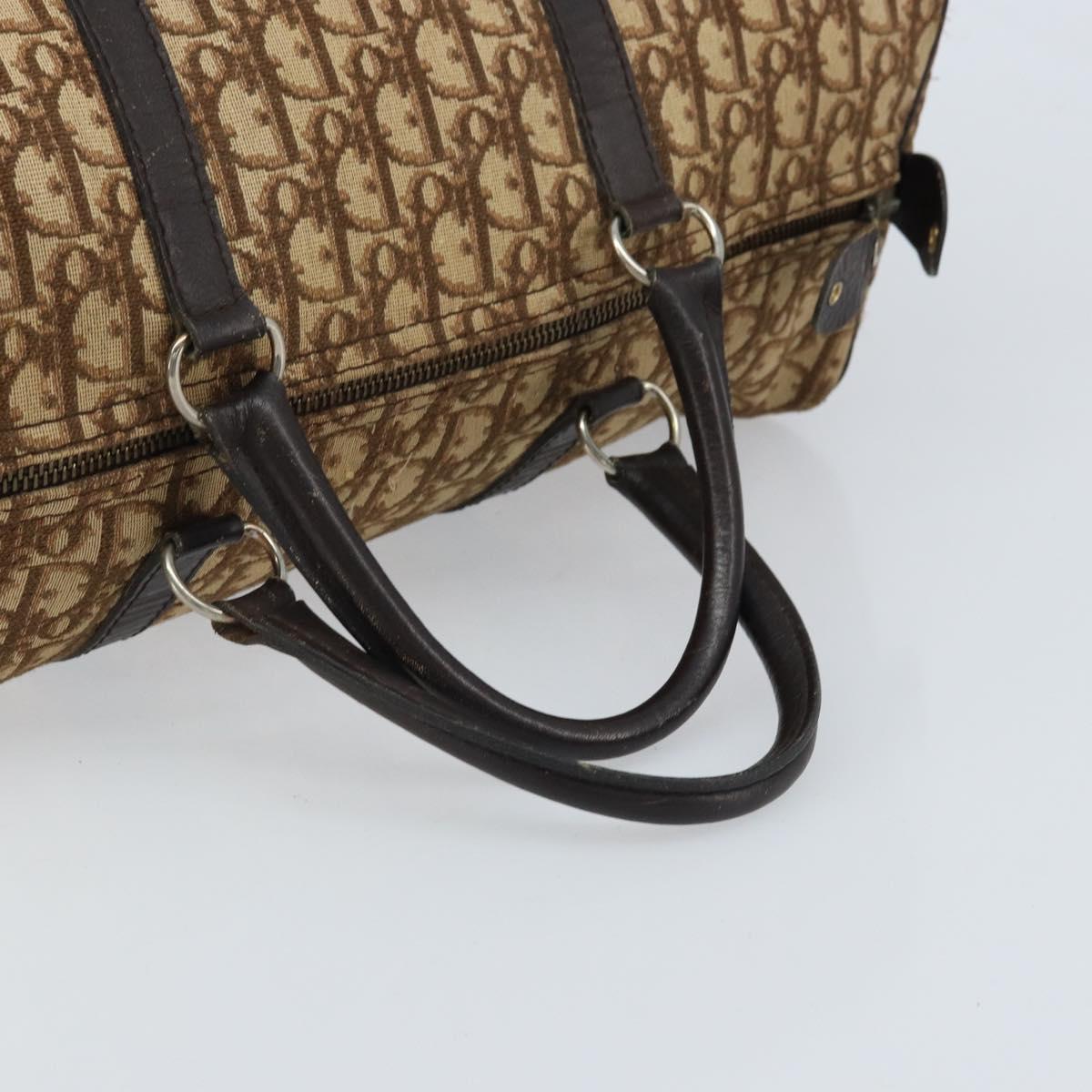 Christian Dior Trotter Canvas Boston Bag Beige Silver Auth 172362