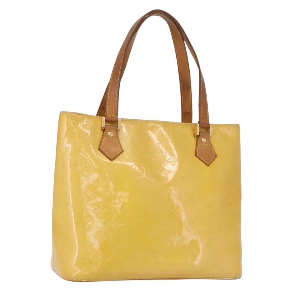 LOUIS VUITTON Monogram Vernis Houston Hand Bag Lime Yellow M91055 LV Auth 172363