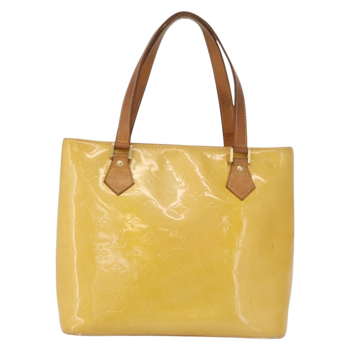 LOUIS VUITTON Monogram Vernis Houston Hand Bag Lime Yellow M91055 LV Auth 172363
