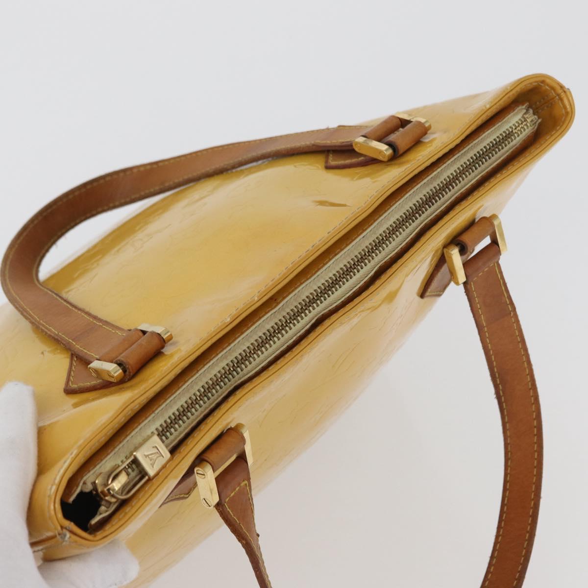 LOUIS VUITTON Monogram Vernis Houston Hand Bag Lime Yellow M91055 LV Auth 172363