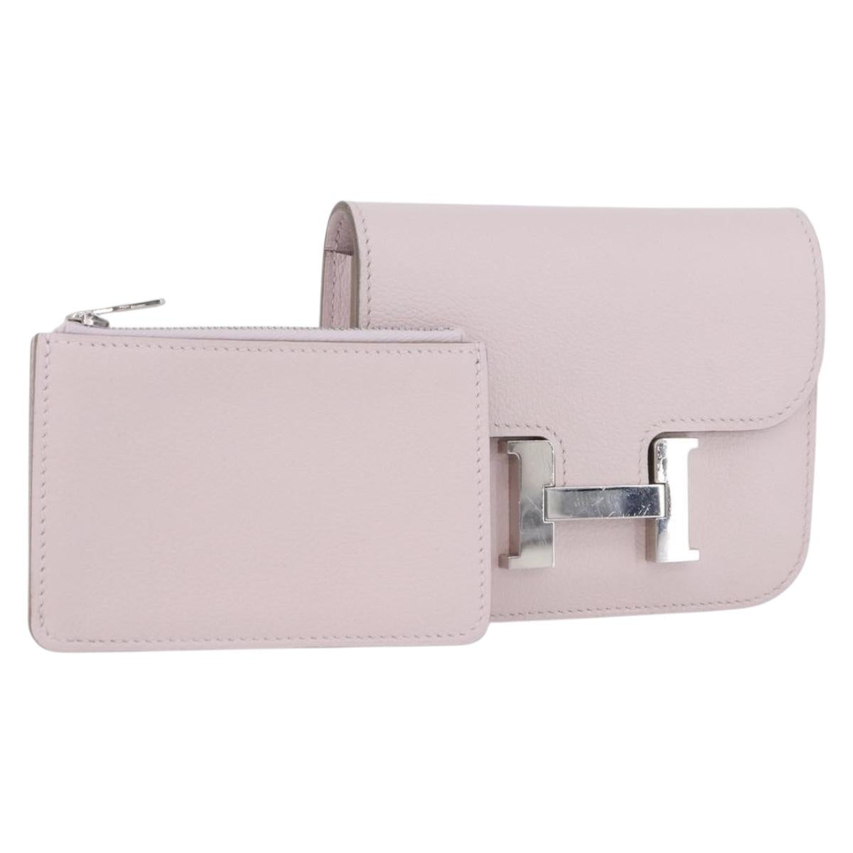 HERMES Constance Slim Wallet Leather Pink Silver Auth 172366SM