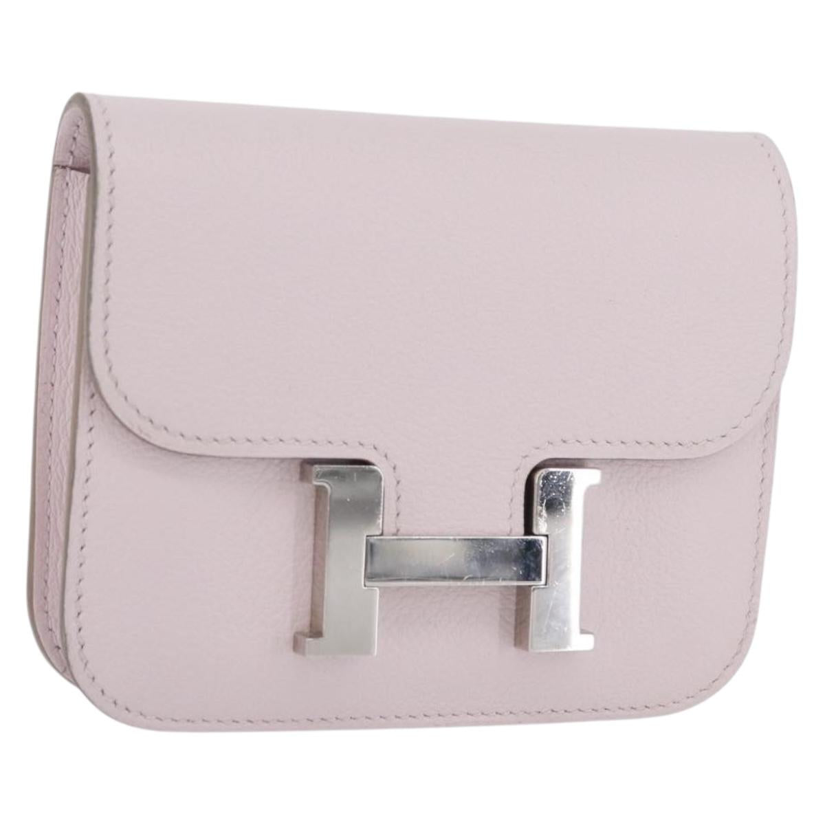 HERMES Constance Slim Wallet Leather Pink Silver Auth 172366SM